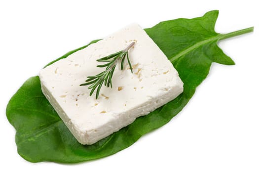 Feta cheese cubes isolated on white background with clipping path.