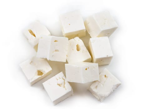 Feta cheese isolated on white background. With clipping path and full depth of field. Top view.