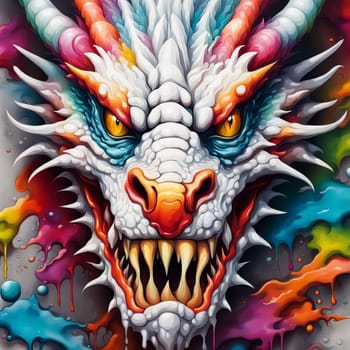 Fantastical dragon in cut out style, colorful bright background.ai generative.