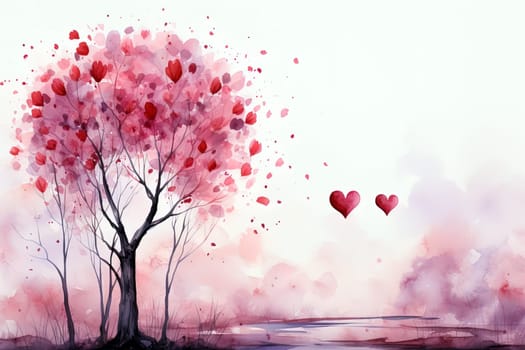 Valentines Day pink watercolor background. Ai generative art