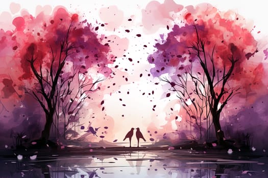 Valentines Day pink watercolor background. Ai generative art