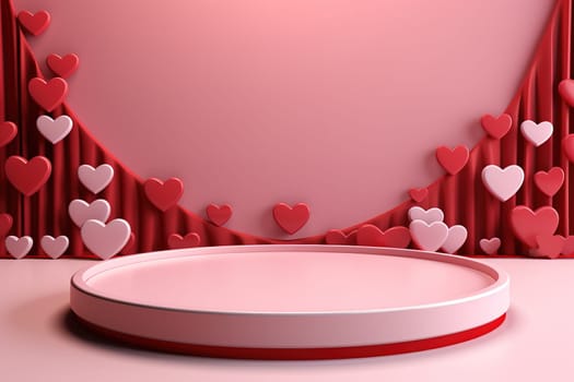 empty podium with pink and red background for valentines day product, generative ai