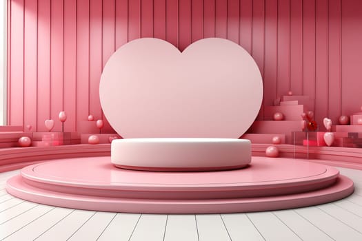 empty podium with pink and red background for valentines day product, generative ai