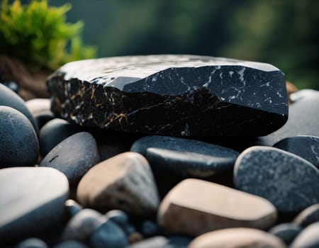 Beautiful cinematic mountain landscape with black marble and granite. High quality illustration