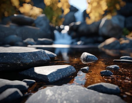 Beautiful cinematic mountain landscape with black marble and granite. High quality illustration