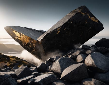 Beautiful cinematic mountain landscape with black marble and granite. High quality illustration