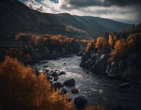 Beautiful cinematic mountain landscape with black marble and granite. High quality illustration