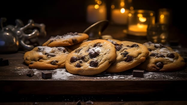 Indulge in the rich, gooey goodness of homemade chocolate chip cookies, fresh from the oven and perfectly displayed on a rustic wooden board, ready to satisfy your cravings for a delicious gluten-free treat - generative AI