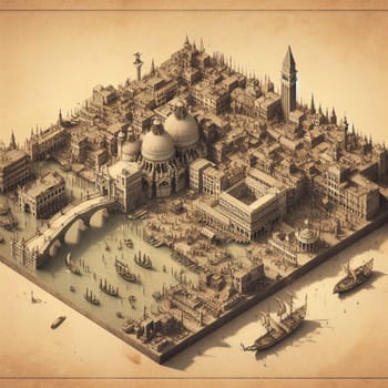 isometric portion on old city illustration generative ai art