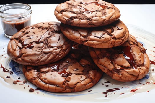 Chocolate cookies in watercolor style, white background. AI Generated