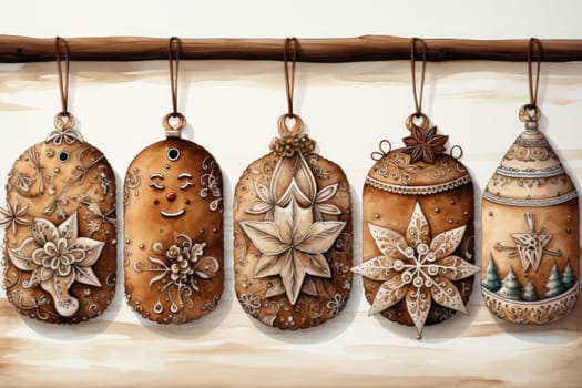 Gingerbread cookies watercolor on white background. AI Generated