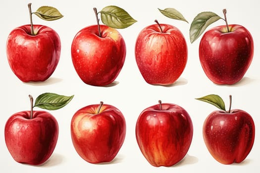 Set of watercolor apples isolated on white. AI Generated