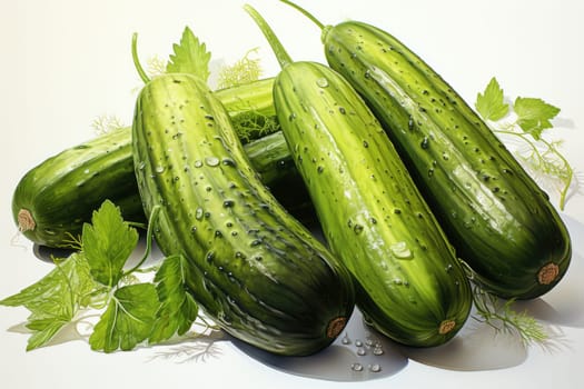 Set of watercolor zucchinis on white background. AI Generated