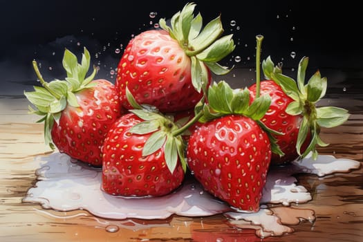 hand drawn watercolor strawberries isolated on white background. AI Generated