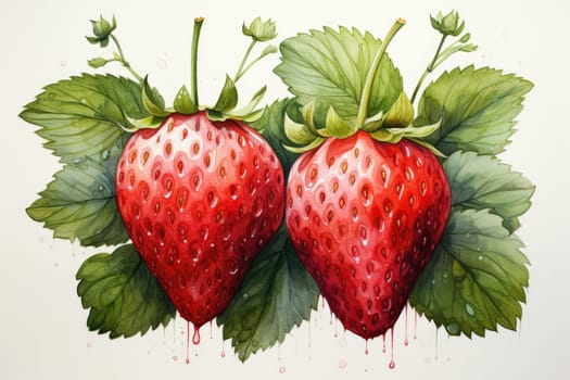 hand drawn watercolor strawberries isolated on white background. AI Generated