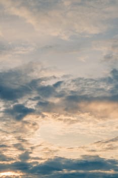 Abstract background sky Dawn Sunset Contrast dark shadow bright cloud sun orange silhouette above the mountains near the sea.