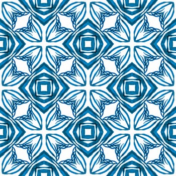 Watercolor medallion seamless border. Blue astonishing boho chic summer design. Medallion seamless pattern. Textile ready overwhelming print, swimwear fabric, wallpaper, wrapping.