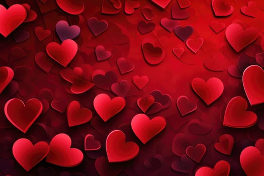 Red background with hearts for Valentine's Day or wedding. Abstract background with red hearts