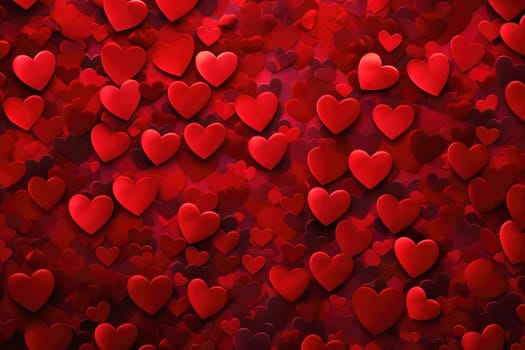 Red background with hearts for Valentine's Day or wedding. Abstract background with red hearts