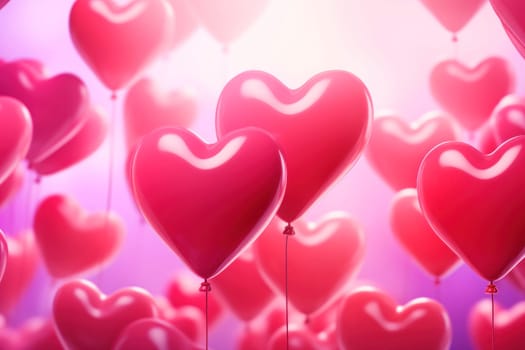 Abstract colorful background with heart shaped balloons, festive background for Valentine's Day, wedding or birthday party