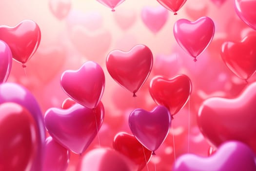 Abstract colorful background with heart shaped balloons, festive background for Valentine's Day, wedding or birthday party