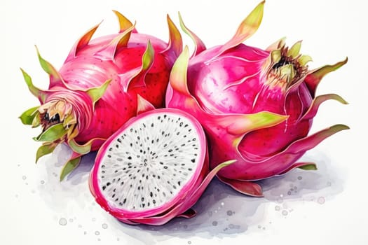 Watercolor dragonfruit isolated on white background. AI Generated