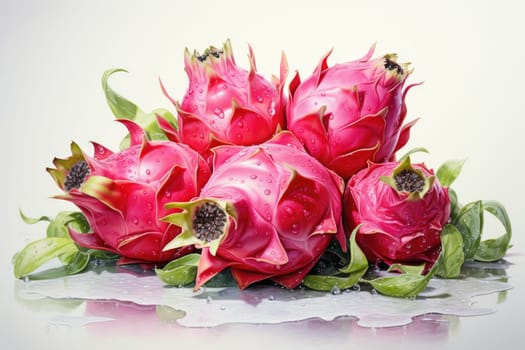 Watercolor dragonfruit isolated on white background. AI Generated