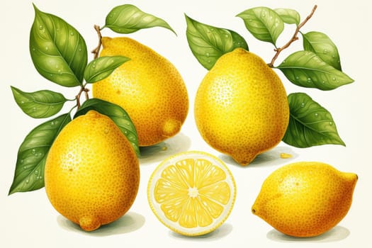 hand drawn watercolor lemon fruit isolated on white background. AI Generated