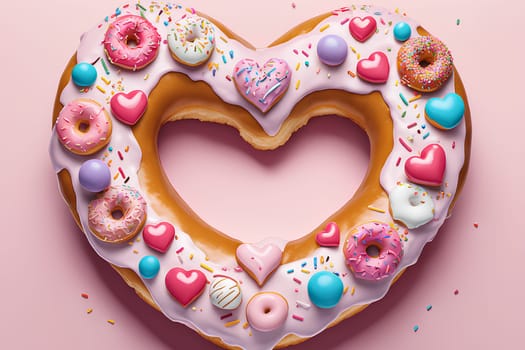 Donut in the shape of a heart. Valentine's Day Gift Concept