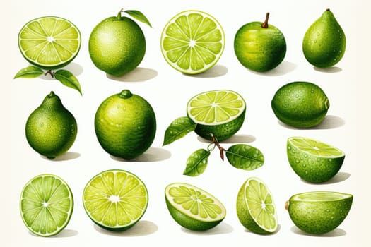 hand drawn watercolor lime fruit isolated on white background. AI Generated