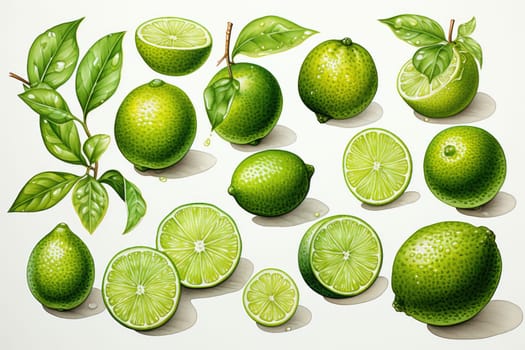 hand drawn watercolor lime fruit isolated on white background. AI Generated