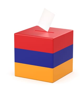Ballot box with the flag of Armenia, concept image for election in Republic of Armenia