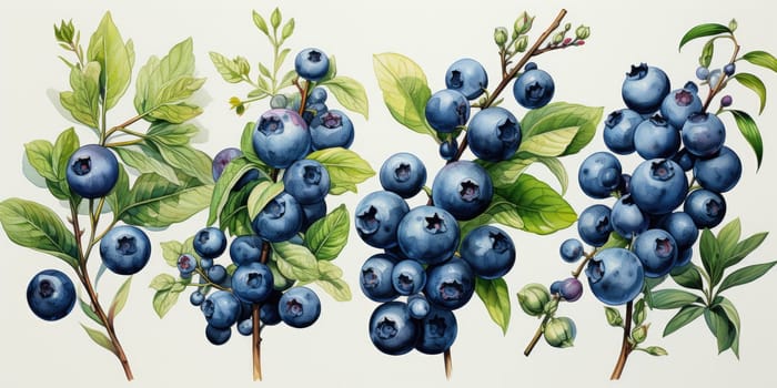 hand drawn watercolor blueberries isolated on white background. AI Generated