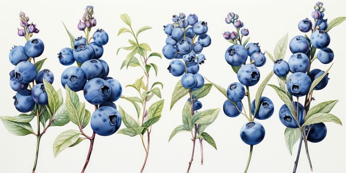 hand drawn watercolor blueberries isolated on white background. AI Generated