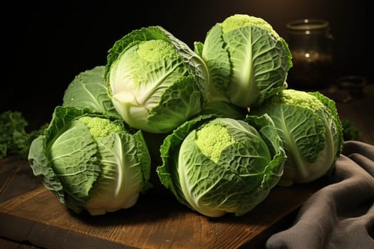 watercolor cabbage isolated on dark background, AI Generated