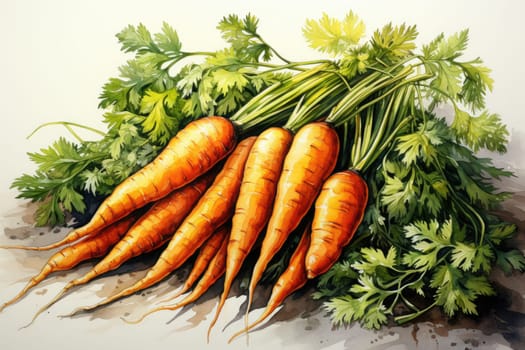 watercolor carrots isolated on dark background, AI Generated