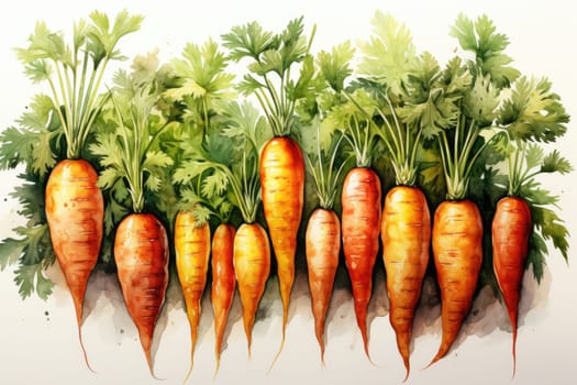 watercolor carrots isolated on dark background, AI Generated