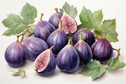 hand drawn watercolor fig fruit isolated on white background. AI Generated