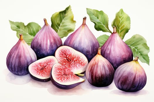 hand drawn watercolor fig fruit isolated on white background. AI Generated
