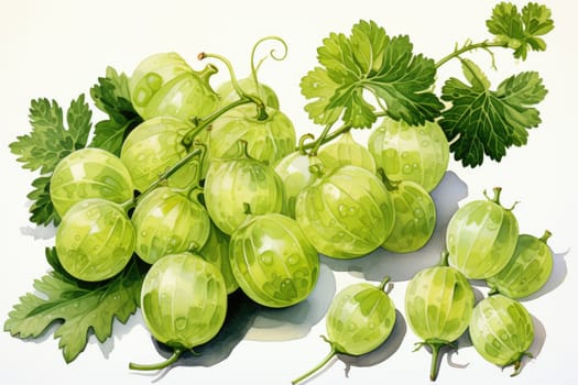 hand drawn watercolor gooseberries isolated on white background. AI Generated