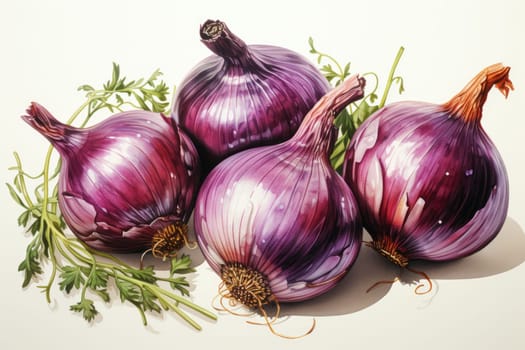watercolor red ole onion isolated on white background. AI Generated