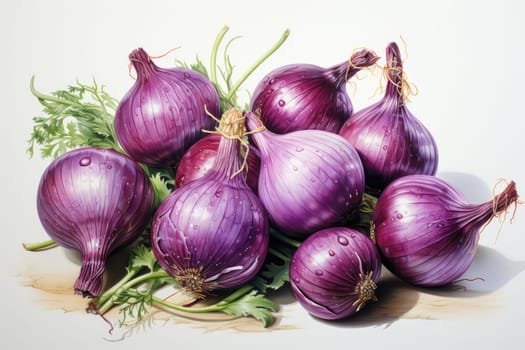 watercolor red ole onion isolated on white background. AI Generated