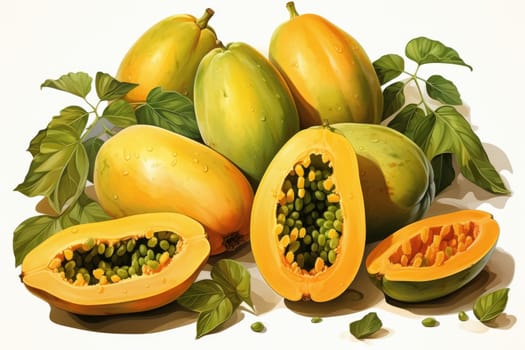hand drawn watercolor papaya fruit isolated on white background. AI Generated