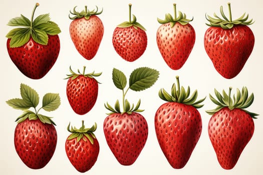 hand drawn watercolor strawberries isolated on white background. AI Generated