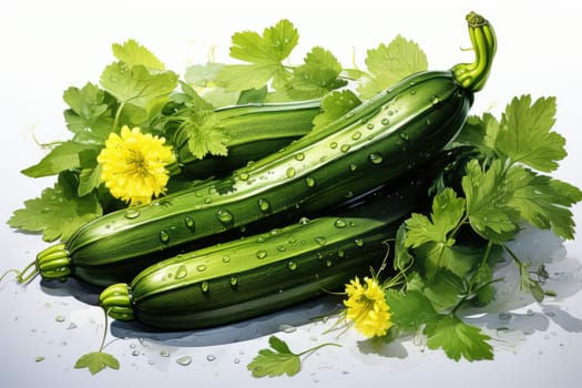 watercolor zucchinis isolated on white background, AI Generated