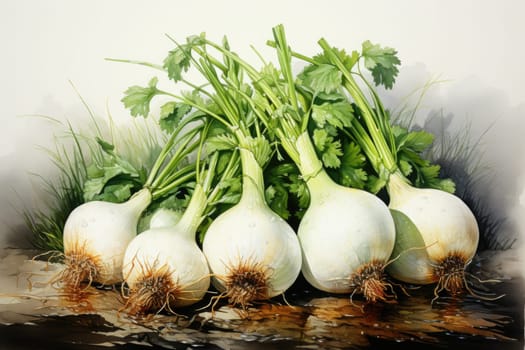 watercolor white onion isolated on white background. AI Generated