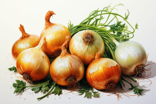 watercolor white onion isolated on white background. AI Generated