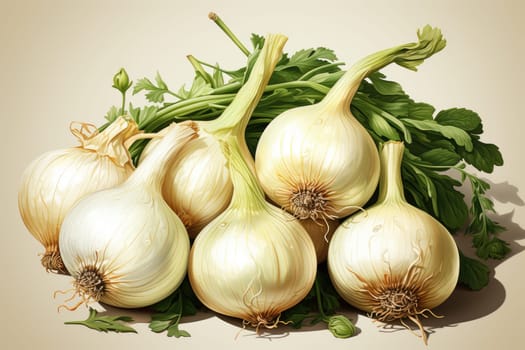 watercolor white onion isolated on white background. AI Generated