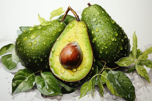 Set of watercolor avocados on white background. AI Generated