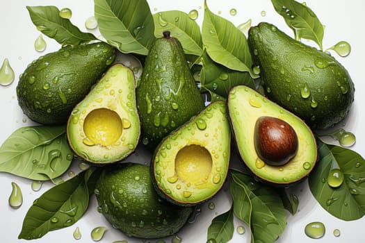 Set of watercolor avocados on white background. AI Generated